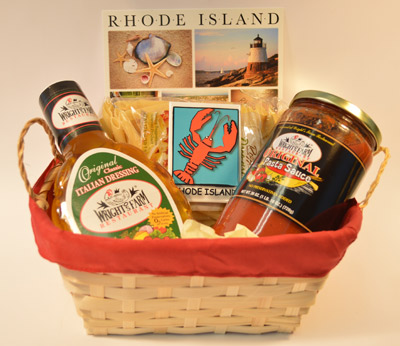 Visiting Wright\'s Chicken Farm is a Rhode Island tradition.  Now you bring Wright\'s to your door, just cook up the chicken and dinner is served! Enjoy Wright\'s Pasta Sauce & Salad Dressing along with pasta and a souvenir magnet and postcard.